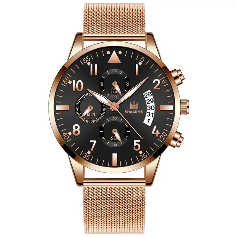 Rose Gold Black SHAARMS часы мужские водонепроницаемые повседневные Роскошные брендовые кварцевые военные часы деловые мужские часы s наручные часы Relogio дропшиппинг - Цвет: Rose Gold Black