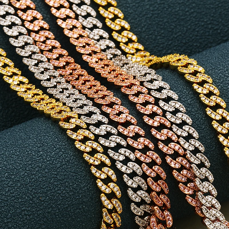 ICEOUTBOX 6 мм льдом кубинская цепь Bling Ожерелье Стразы Золотой Майами КУБИНСКИЙ звено