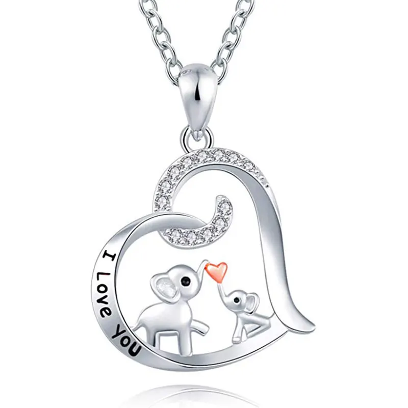

Elephant in Heart Necklace Women Fashion AAA Cubic Zirconia Cute Animal Statement Necklaces Dainty White Gold Color Jewelry Gift