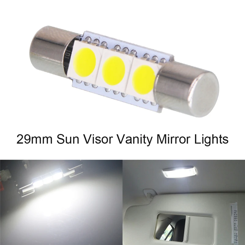 10Pcs High Quality 29mm 3 SMD 5050 LED Car Auto C5W Interior Dome Festoon Vanity Mirror Sun Visor Lights Bulb Lamp DC12V | Автомобили и