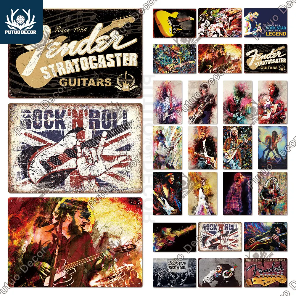 

Putuo Decor Music Metal Poster Vintage Rock N Rool Plaque Metal Sign Tin Sign Wall Decoration for Bar Pub Man Cave Iron Painting