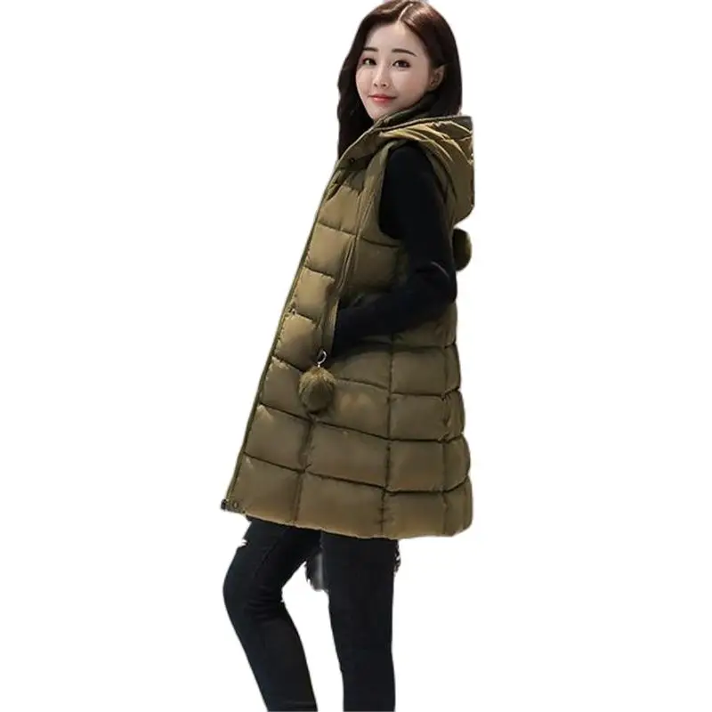Женский зимний длинный пуховой жилет с капюшоном Размеры d|Жилеты и безрукавки| |
