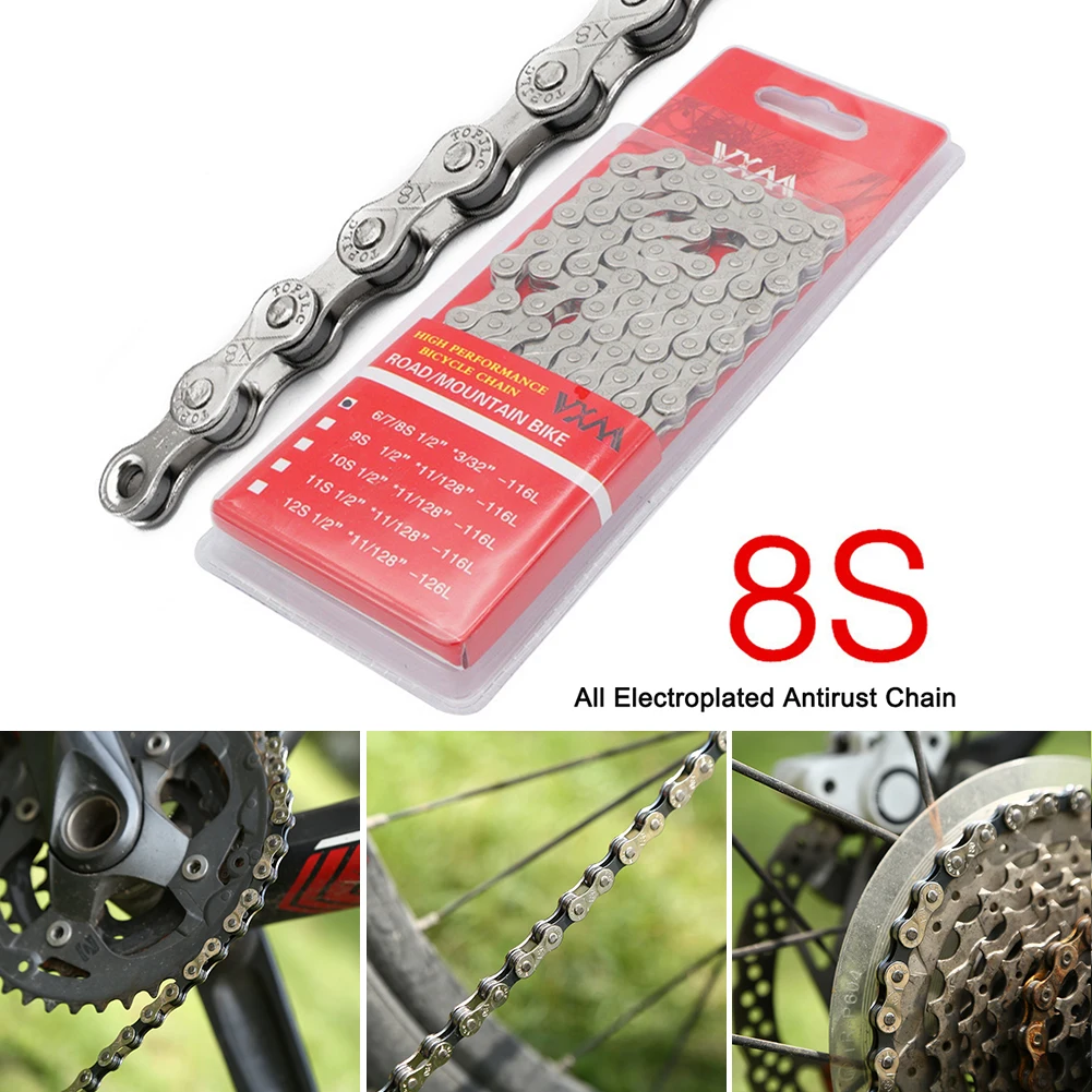 6 7 8 Speed Bicycle Chain Single Velocidade MTB Chains Silver Part Carbon Steel 1/2 x 2/32 inch 116 Links | Спорт и развлечения