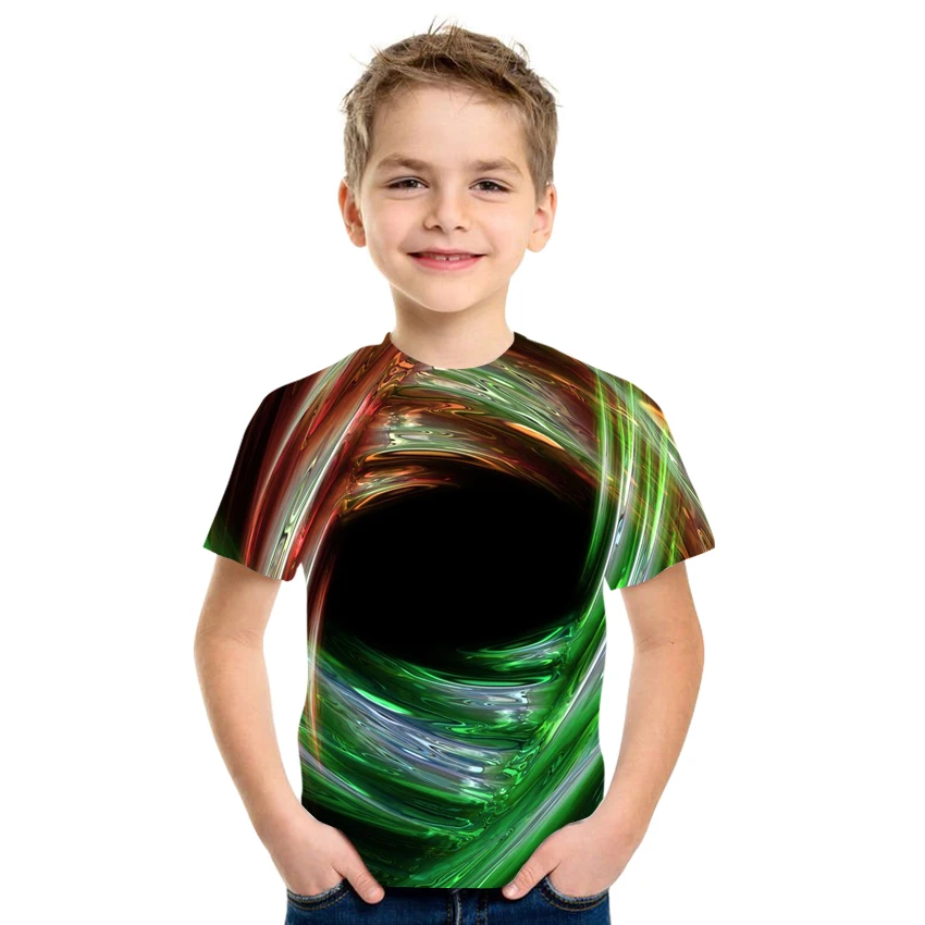 

2021 summer short-sleeved 3D printed boy and girl clothing casual loose milk silk fabric 4T-16T