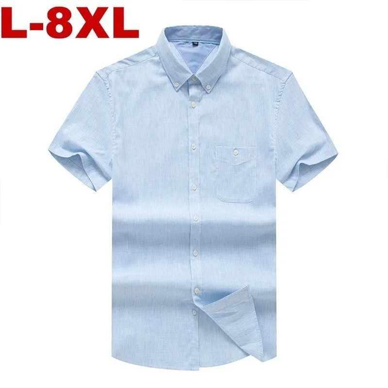 

8XL 7XL 6XL Plus Size High Quality Casual Oxford Shirt Men Summer Striped Slim Fit Leisure Short Sleeve Shirts Men Chemise Homme