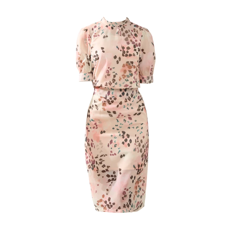 

Summer new fashion chiffon printing with lantern sleeve shirt socialite package buttocks short skirt two-piece restoring ancient
