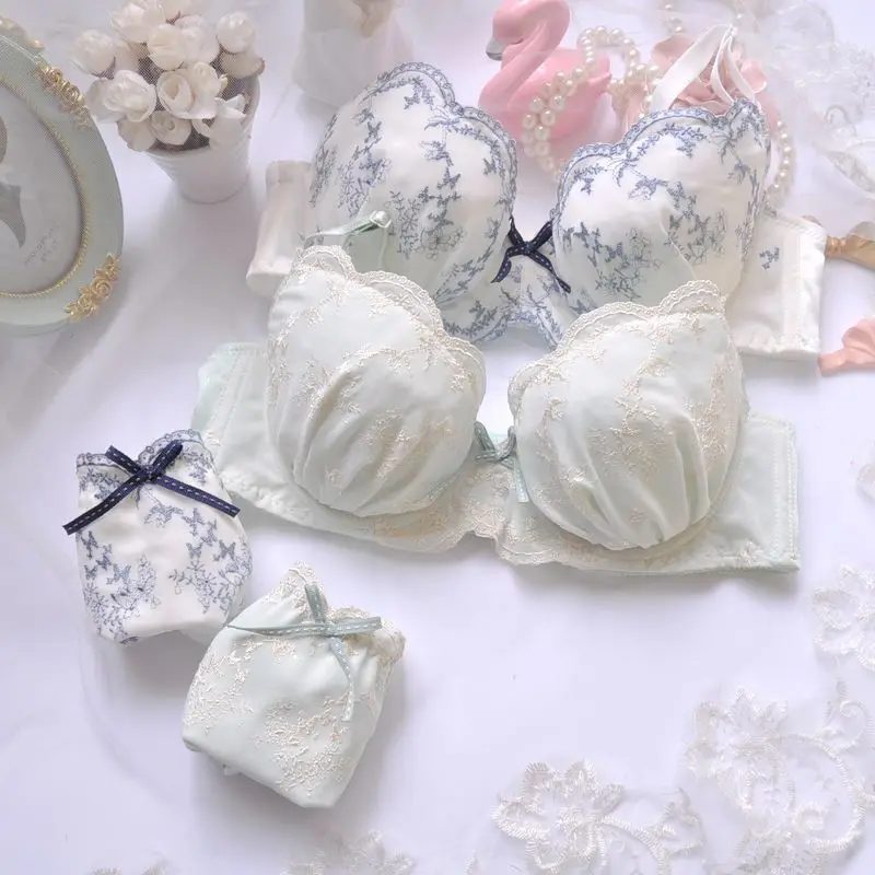 

Japanese Sweet Bow Little fairy Bra & Panties Soft Sister Cute Underwear Kawaii Lolita Comfortable Chiffon Sleep Intimates Sets