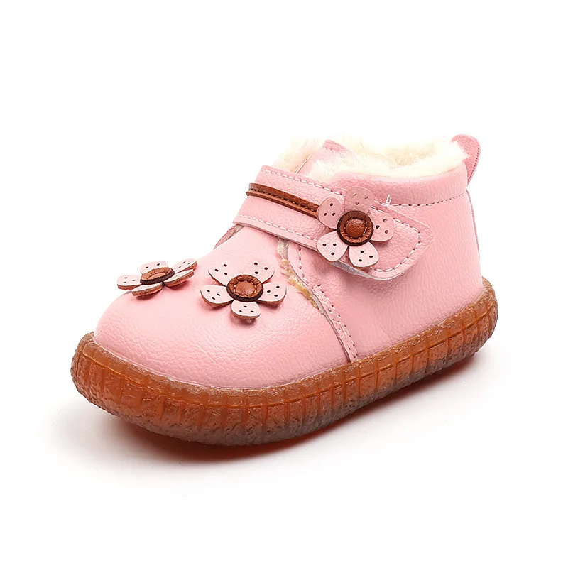 

COZULMA Baby Warm Plush Lining Ankle Boots For Children Winter Shoes Kids Girls Flower Hook & Loop Snow Boots Size 15-25