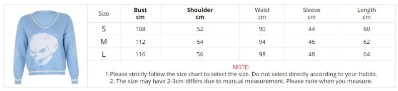 

2021 Harajuku Sweaters Skulls Pullovers V Neck Knitwear Loose Casual Knitted Tops Women Streetwear Y2K Retro Fashion Blue Jumper