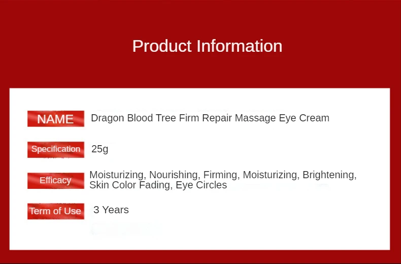 Dragon Blood Tree Firming Repair Massage Eye Cream 25g Firming And Moisturizing Brighten Skin Tone Fade Eye Circles images - 6