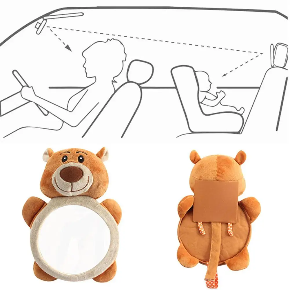 Espejos frontales para beb&eacute;, oso de peluche de dibujos animados, espejo ajustable para asiento trasero de coche, Monitor de visi&oacute;n de seguridad para ni&ntilde;os peque&ntilde;os-3