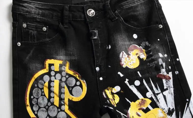 Джинсы производители Money с принтом иконы мужские черные золотые четыре сезона 2021
