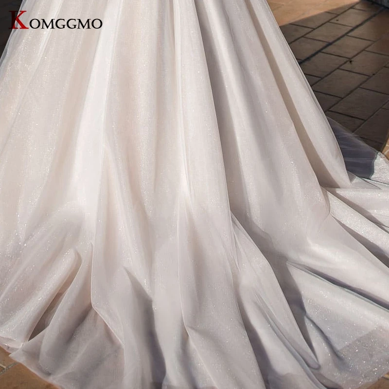 

Luxury O-Neck Full Sleeve Embroidery Appliques Tulle Bridal Ball Gown Elegant Button Back Court Train Crystal Wedding Dress