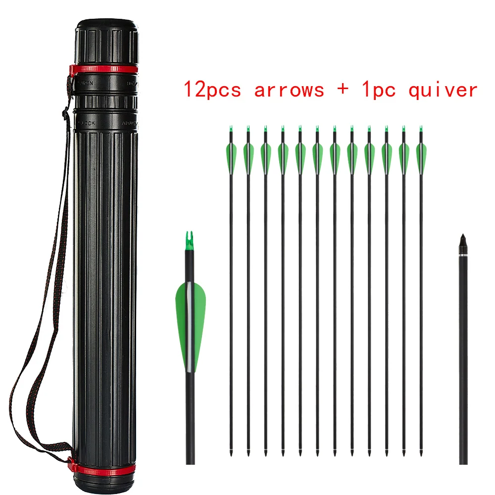 

RU stock 12pcs 31'' Mixed Carbon Arrow and quiver 500 spine Arrow for Recurve/Compound Bow Hunting Shoting Game Practice Arrows