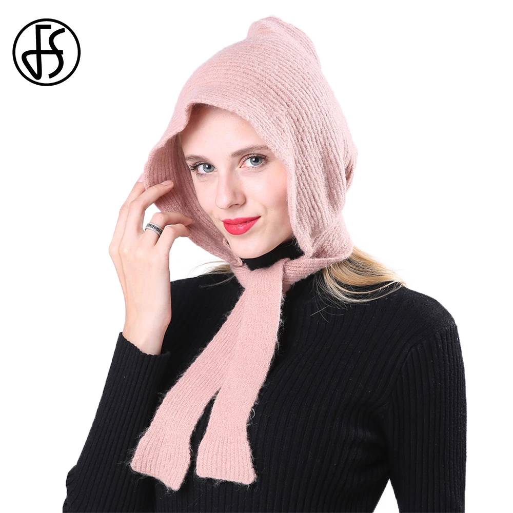 FS 2019 модная зимняя шапка с ушком Шерстяная Шапка бини защита ушей женские шапки