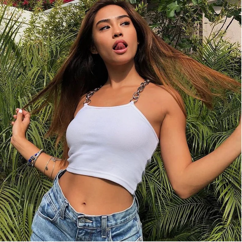 Кроп Топ женский на цепочке однотонный флуоресцентный топ бретельках