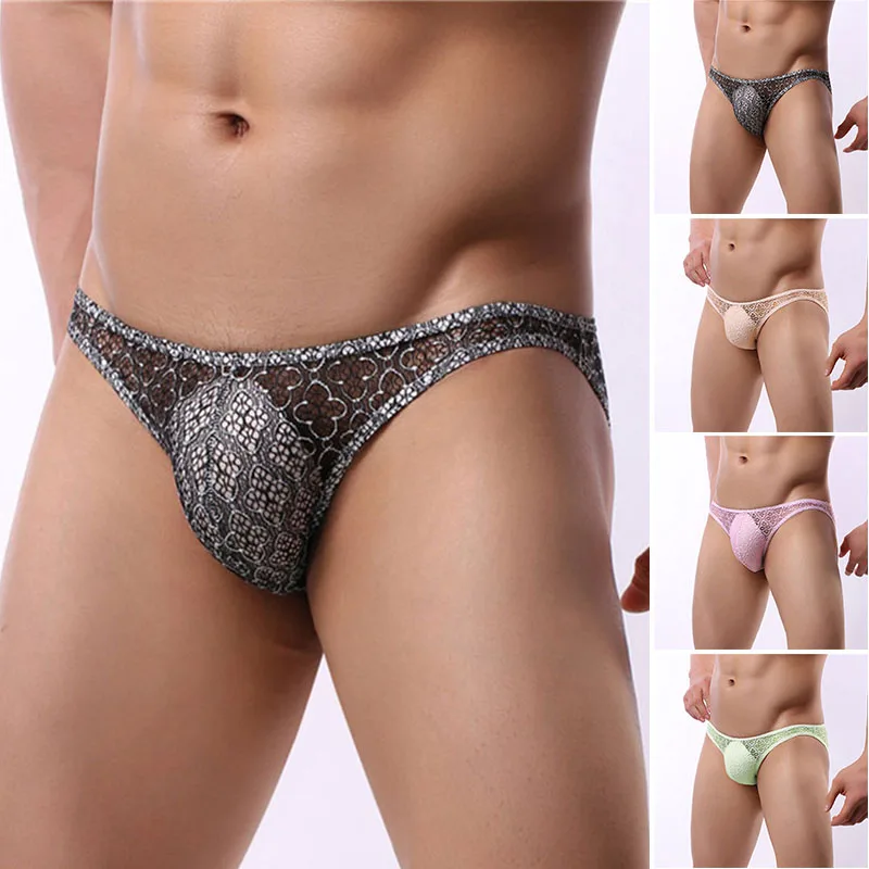 Men's Sexy Triangle briefs Lace Panties Fashion Mesh Low Waist Breathable men Underwear |