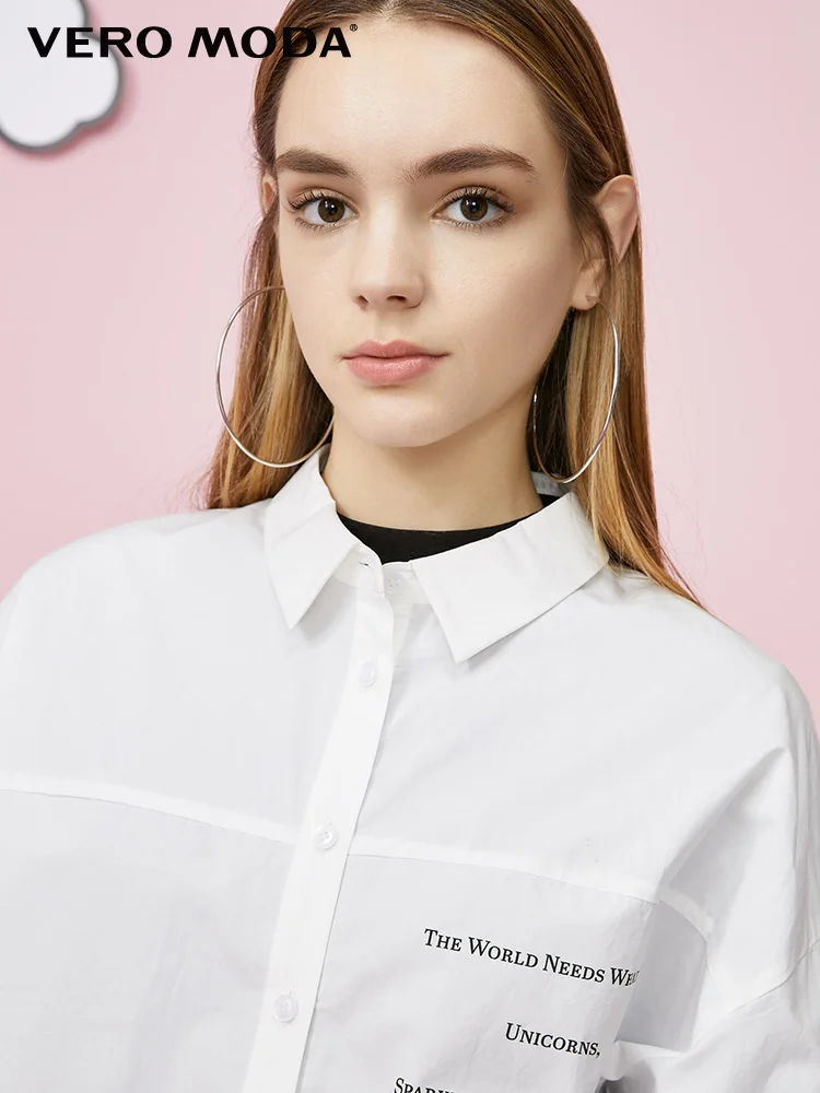 Vero Moda/зимняя женская рубашка на осень и зиму 100% хлопок прямая с буквенным принтом
