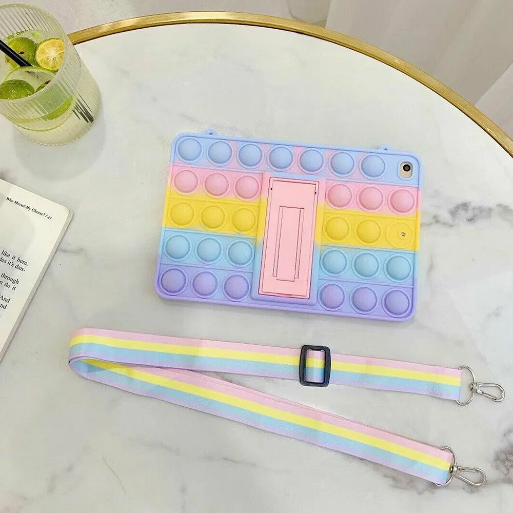 

Pop Fidget Toys Push It Bubble Case For iPad 5 6 7 8th Air 2 3 Mini Pro 11 2021 Stress Relief Anti Anxiety Tablet Cover w Strap