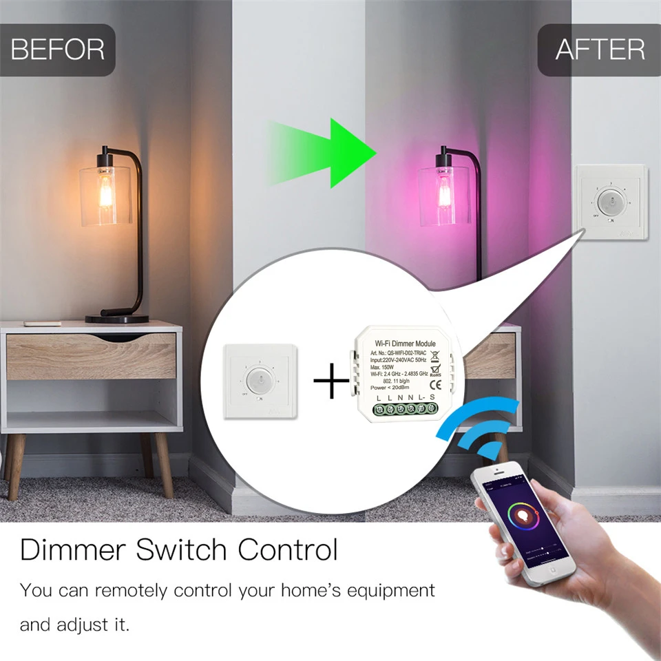 Tuya DIY Smart WiFi Light LED Dimmer Switch Remote Control 1/2 Way Works with Alexa Echo Google Home | Электроника