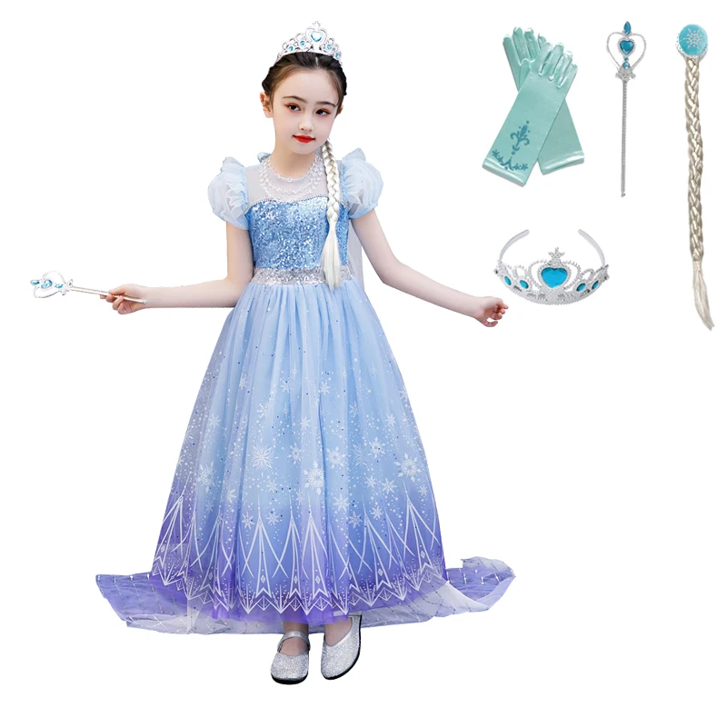 Elza Princess Girls Outfits Dresses Birthday Party Fantasy Clothes Carnival Sequins Tulle Up | Детская одежда и обувь