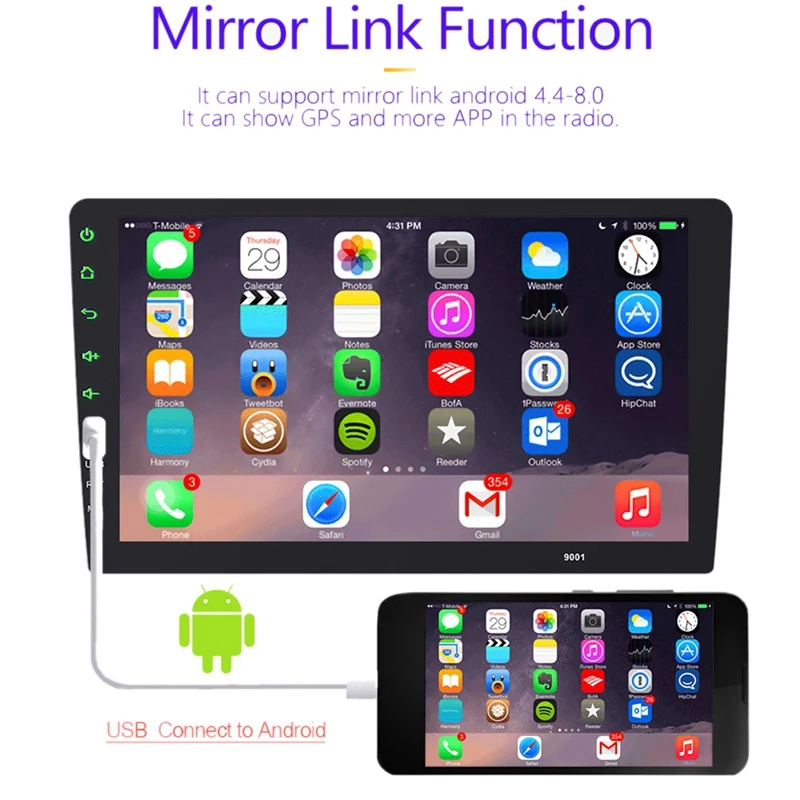 9 дюймов пресс Mirrorlink Авто Аудио плеер 2 Din автомагнитола Mp5 Мультимедиа Bluetooth с 12Led