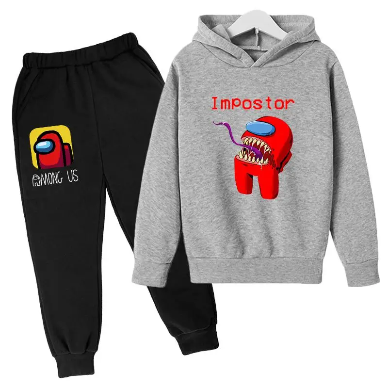 

4-14T Baby Sweatshirt Pullover New Game Printed 2pcs Set Kid Clothes Boys Impostor Hoodies Pant Youth Girl Outfits Jogging Suits