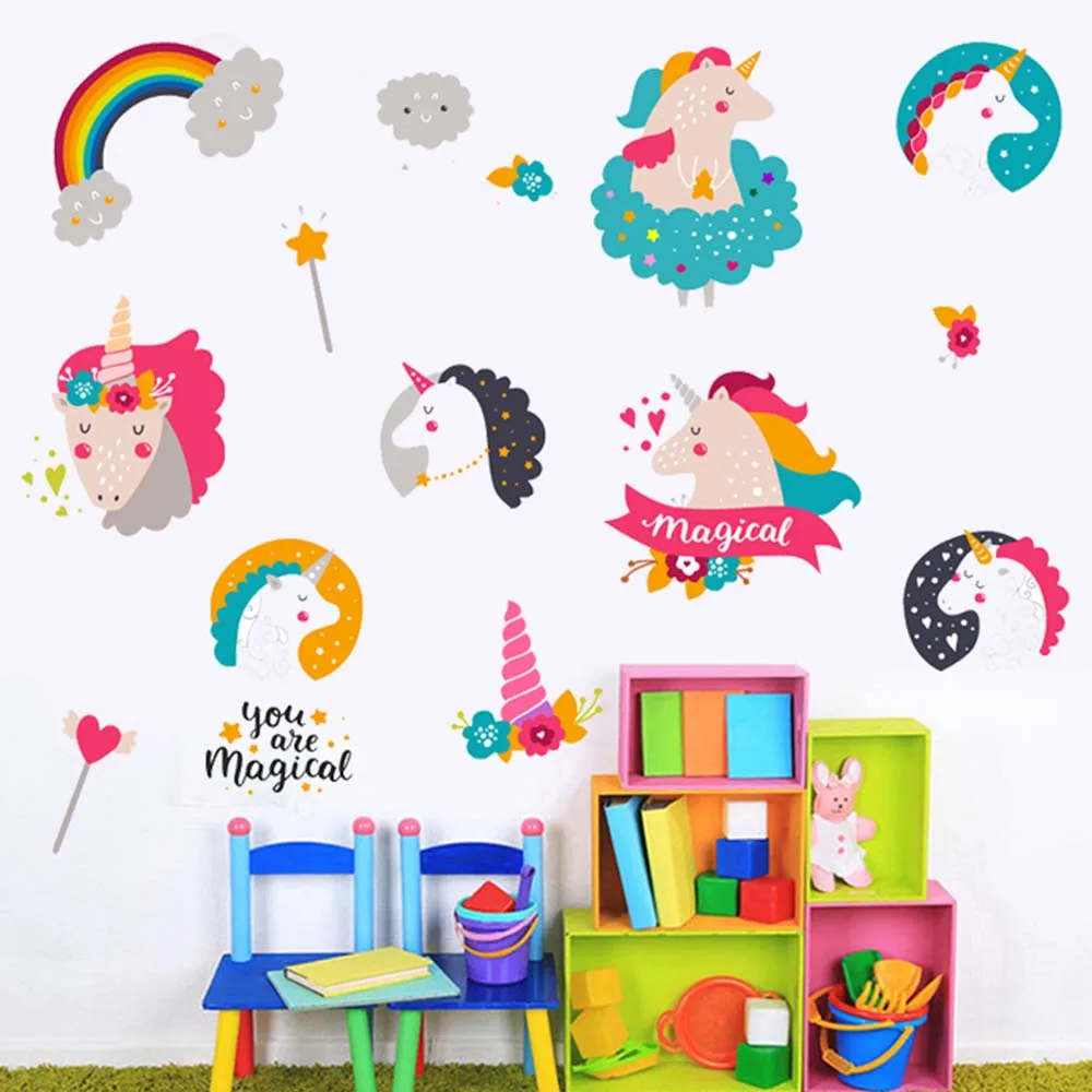 Наклейки на стену в детскую комнату единорог домашний декор наклейка обои