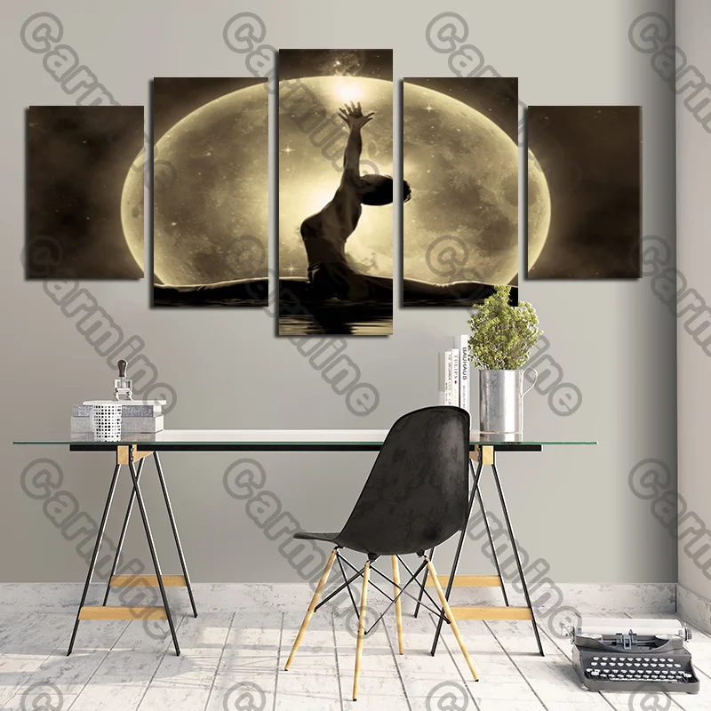 

Poster Figure Yoga Golden Moon Canvas Painting 5Pcs Posters Painting Wall Art Decoration for Living Room and Bedroom Frameless