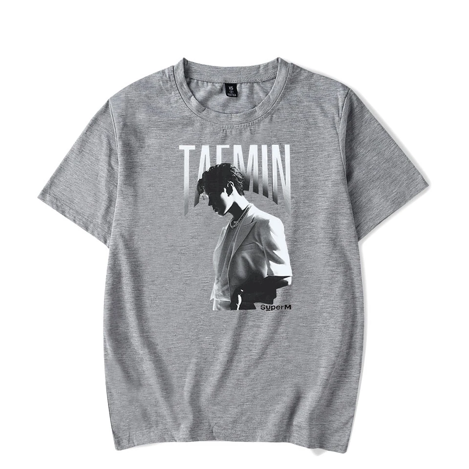 gray TAEMIN Kpop Super T-shirts Streetwear Summer Fashion Hip Hop Men Women T Shirts O-neck Homme Tee Shirt Short Sleeve T-shirt Tops - Цвет: gray