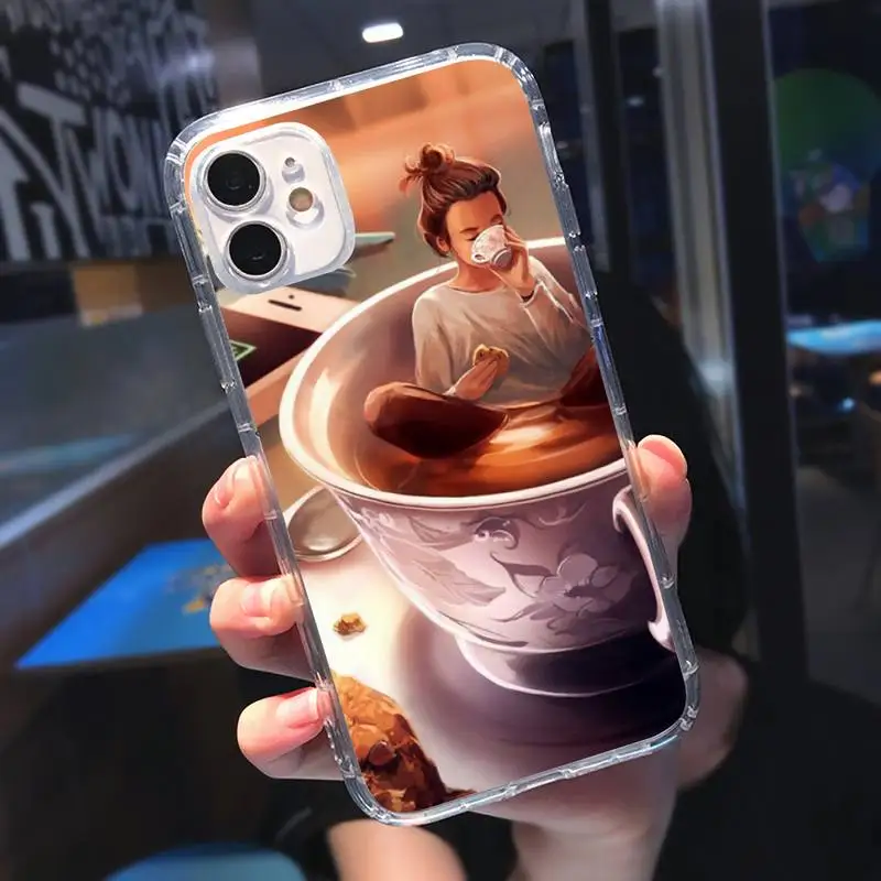 

Fashion Girl Female boss coffee Phone Case Transparent for iPhone 11 12 mini pro XS MAX 8 7 6 6S Plus X 5S SE 2020 XR