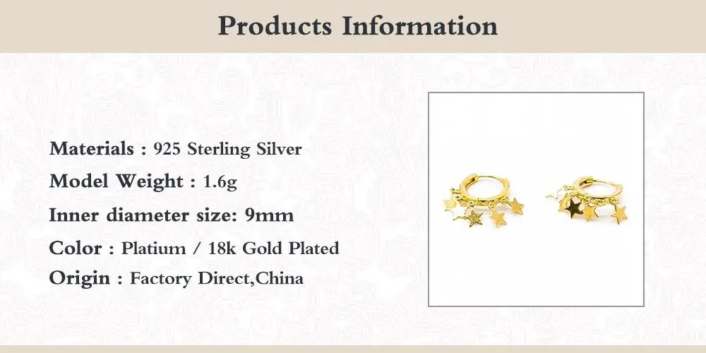 

Canner Sterling 925 Silver Boucle Oreille Femme Earring For Women Five-pointed Star Tassel HuggieEarrings Piercing For Party