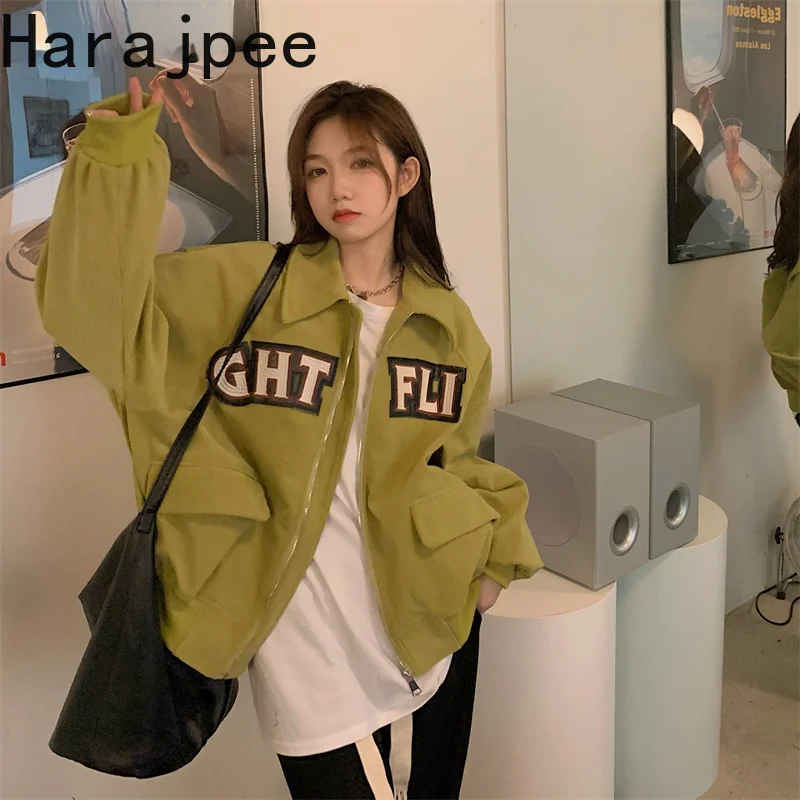 

Harajpee Women Corduroy Jacket Street Style Casual Retro Loose Long-sleeved Baseball Uniform Tooling 2021 Autumn Winter Coat
