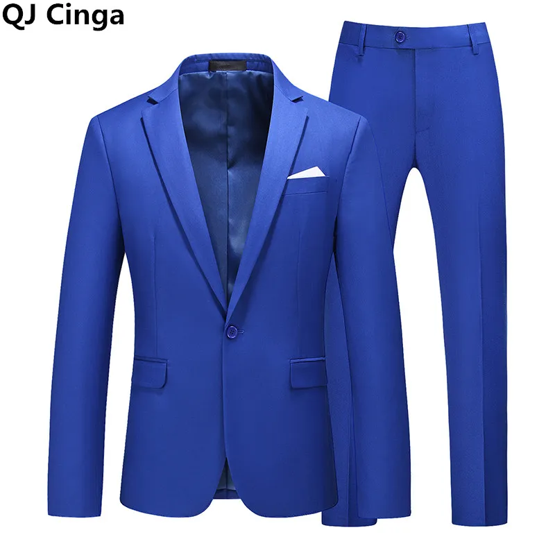 Royal Blue Suit 2 Piece Sets for Men's Wedding Party Formal Dress Blazer Coat and Pants Plus Size S-6XL Black White Yellow Gray
