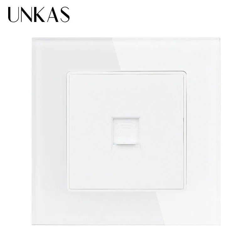 UNKAS серая розетка 86*86 мм роскошная хрустальная стеклянная панель 1 банда RJ11 2