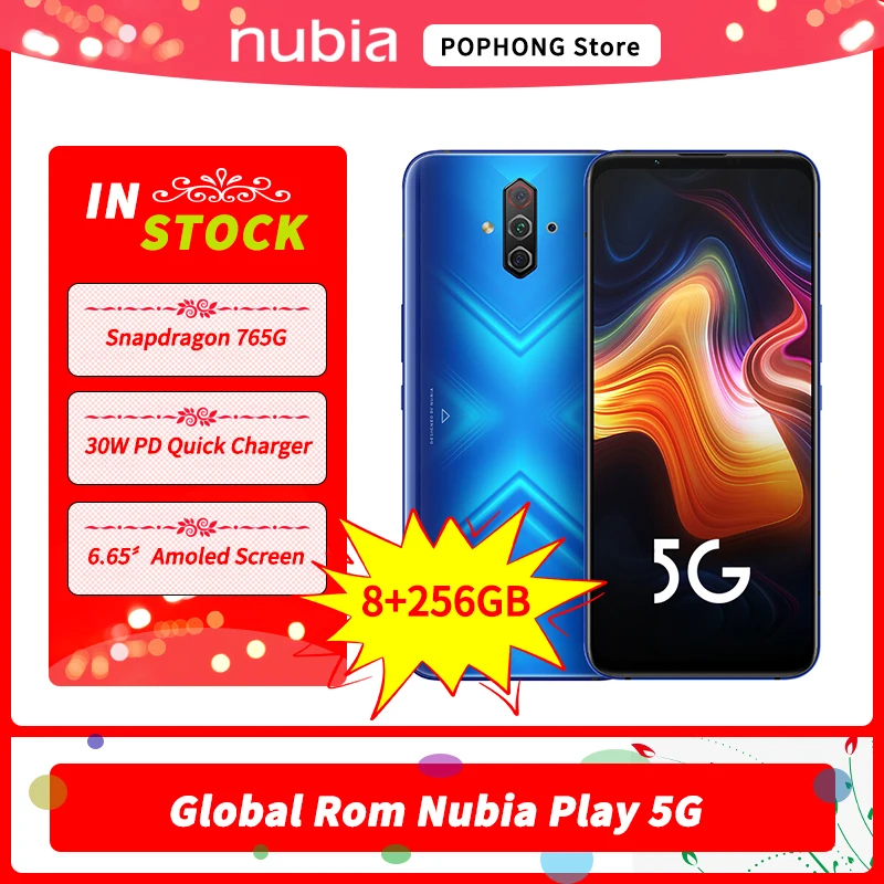 Глобальная прошивка Nubia играть 5G мобильный телефон 8 Гб 256 6 65 &quotAMOLED Экран Snapdragon 76 SA