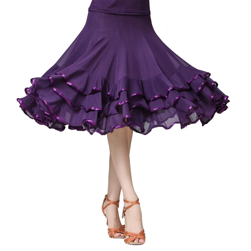 

Layered Lace Hem Long Skirt Modern Waltz National Standard Dance Wear Splicing
