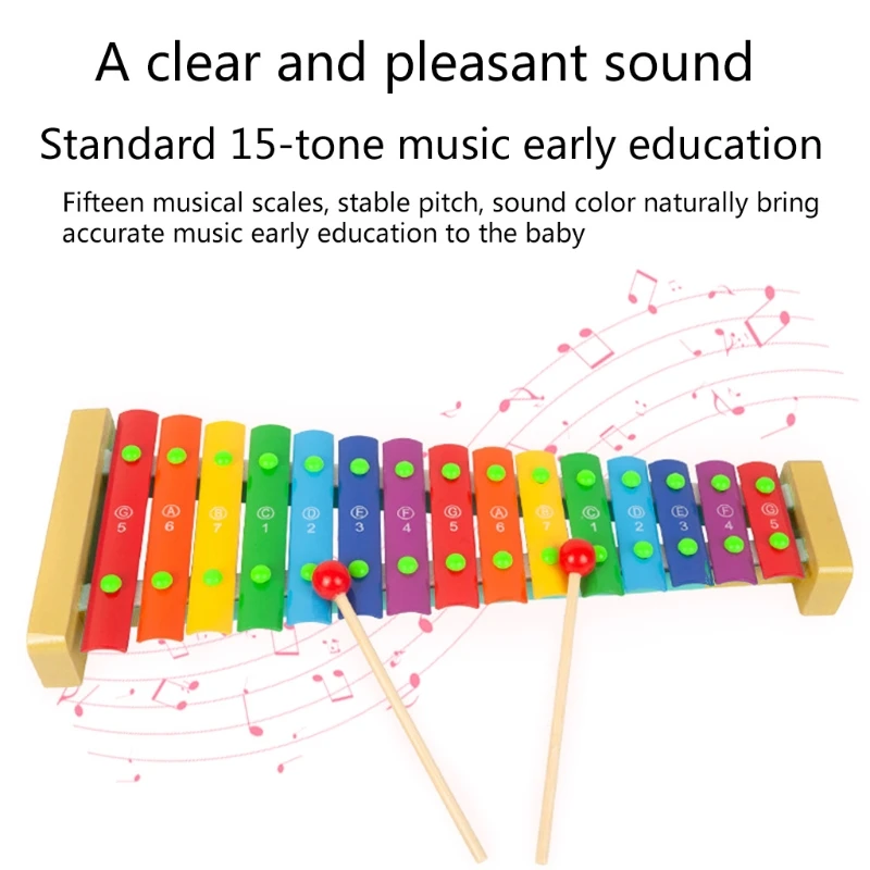 

Baby Kids Wooden Xylophone 15 Tones Knock Piano Toys Musical Instrument 2 Mallet BX0D