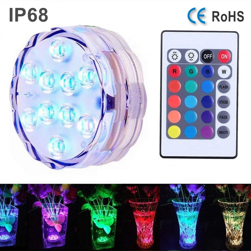 

2021 10 LED Remote Control Diving Light Waterproof RGB Submersible Light Underwater Night Lamp Garden Party Decoration Vase Bowl