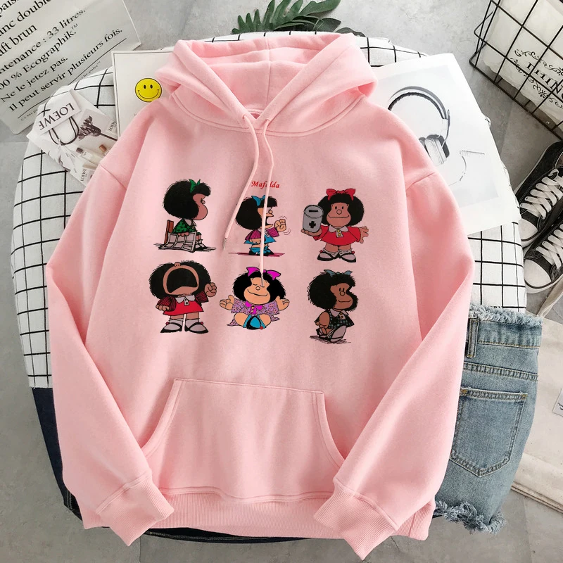 

Harajuku Kawaii Mafalda Anime Hoodies Women Cute Comic Cartoon Long Sleeve Korean Clothes Mafalda Graphics Casual Sweetshirts