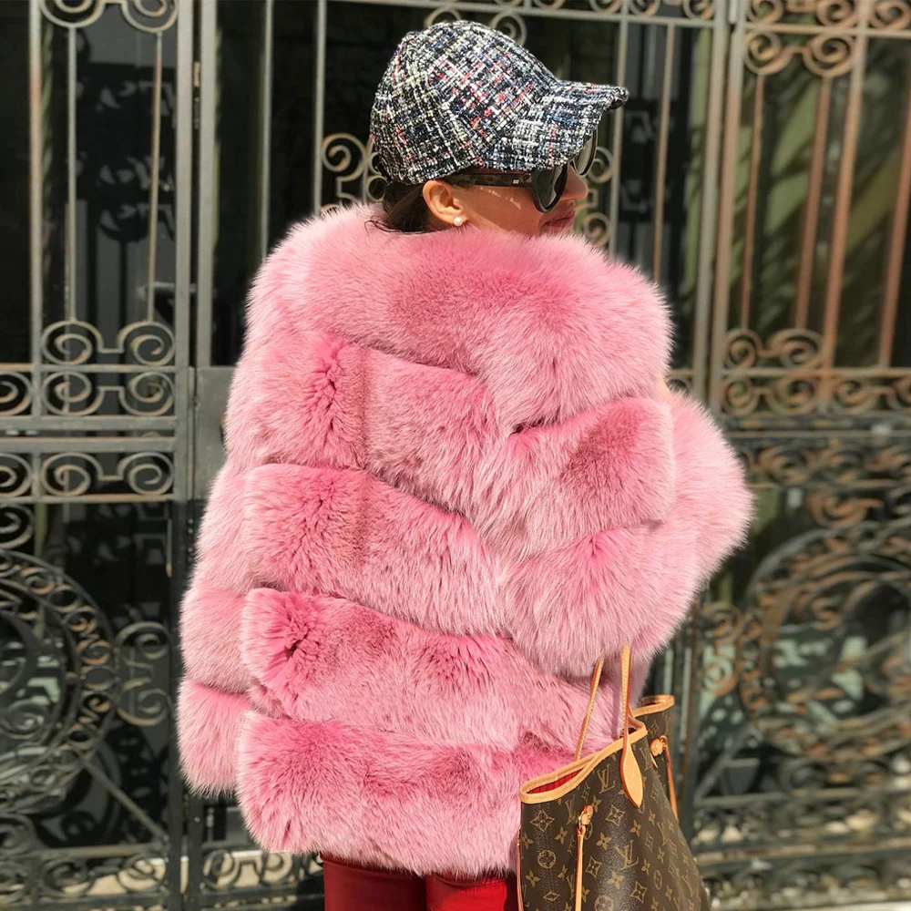 Skin Pink Natural Fox Fur Jacket for Women 2022 Winter New Whole Skin Genuine Fox Fur Coat Woman Luxury Outwear Natural Fur Coat