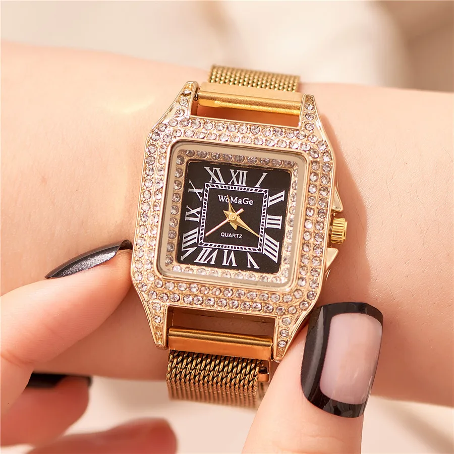 

Relogio Feminino Square Bracelet Watch Women Fashion Women Watch Luxury Diamond Magnet Steel Wrist Watches Montre Femme