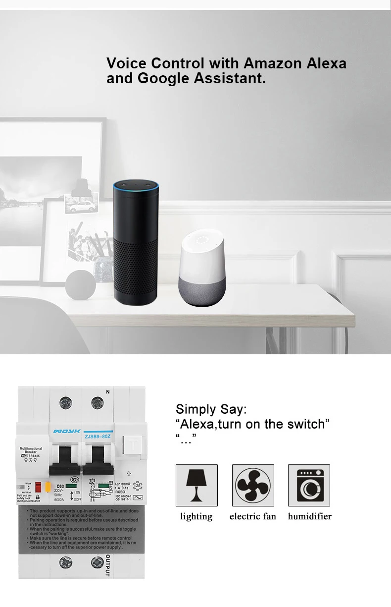 Wifi Smart RCBO выключатель остаточного тока с контролем энергии совместим с Alexa, Google Home для умного дома RS485
