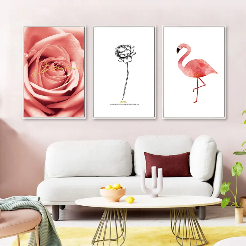 Настенный художественный постер с розовым фламинго скандинавский абстрактный
