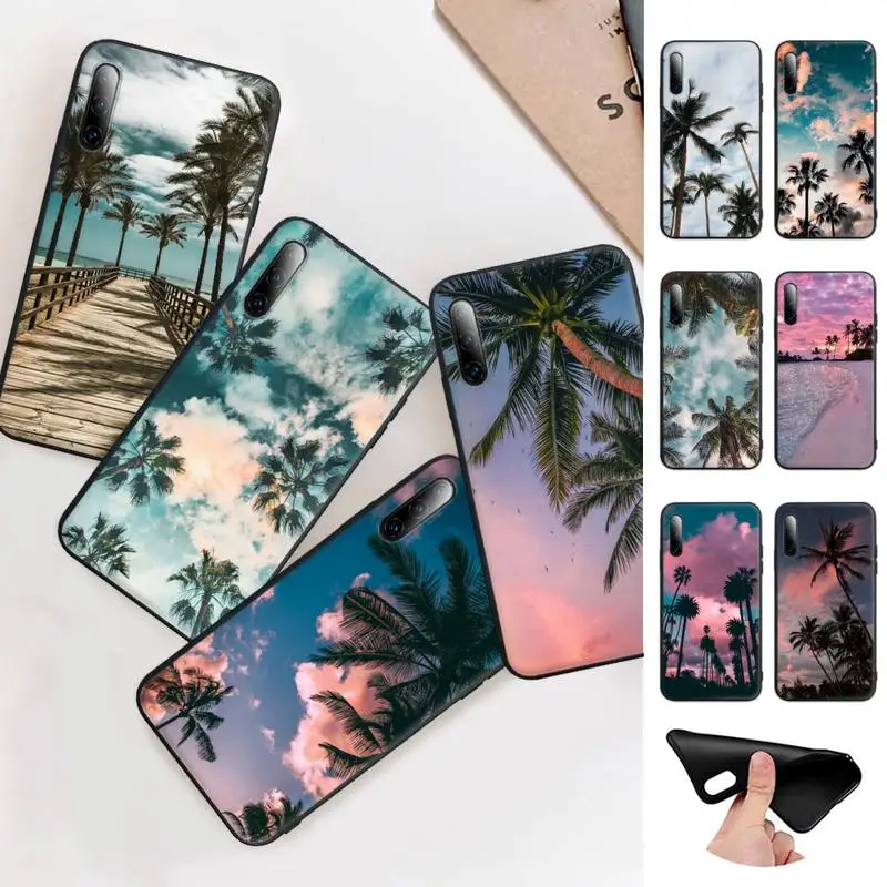 

Summer Beach Palm Tree Black Silicone Cell Phone Case Cover For Huawei Y6 Y7 Y9 Prime 2019 Y9s Mate 10 20 40 Pro Lite Nova 5t
