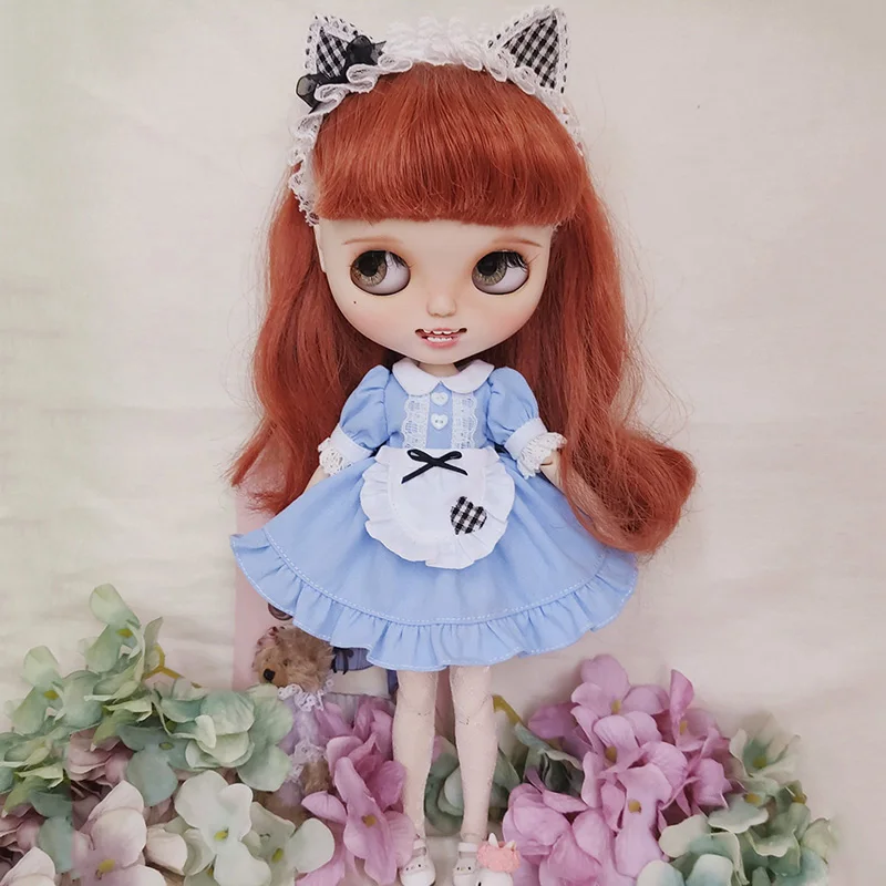 3pcs/set Blyth Doll Clothes Maid Dress+apron+hendband for blyth Azone ob24 1/6 Accessories Clothing | Игрушки и хобби