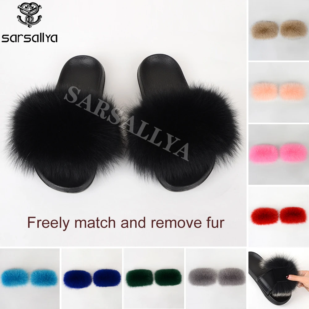 Сланцы женские с натуральным мехом пушистые летние тапочки меховые уличные