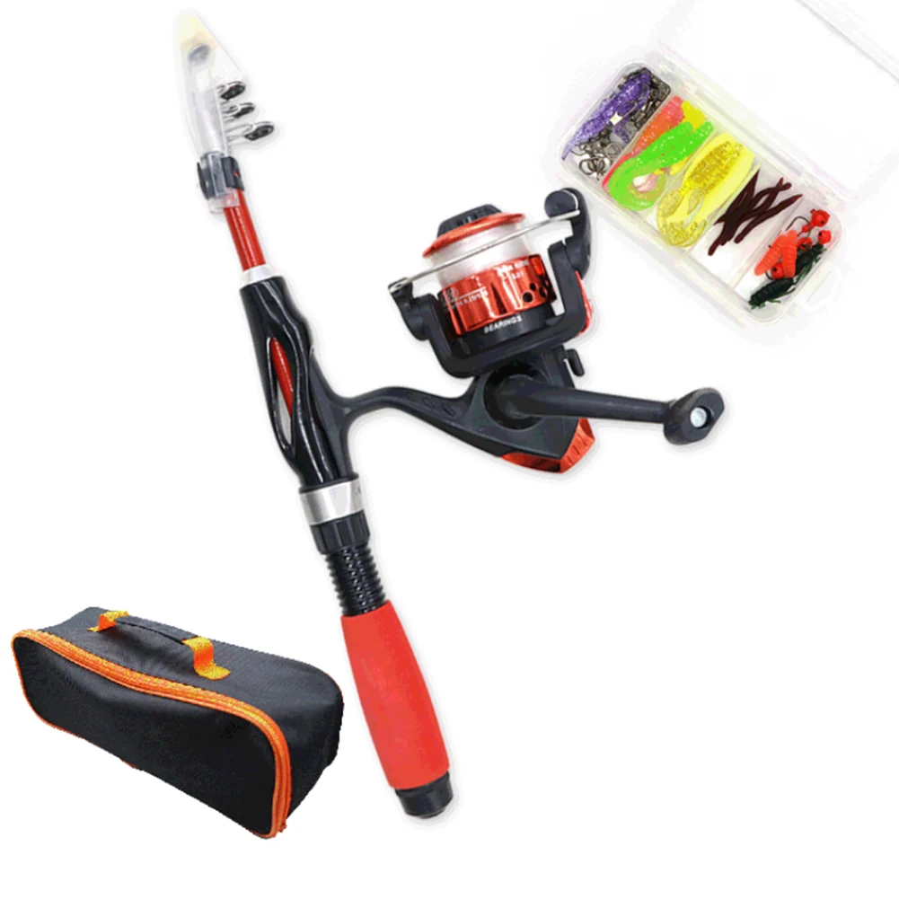 

Kids Fishing Pole Set Full Kits With Telescopic Fishing Rod And Spinning Reel Baits Hooks Saltwater Freshwater Travel Pole Set