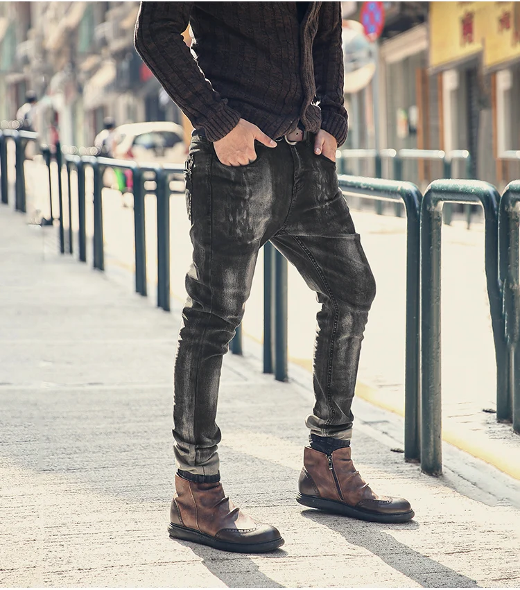 Autumn &amp Winter Gradual Black Gray Men's Classic Jeans Pants Slim Fit Stretch Trousers K813 | Мужская одежда