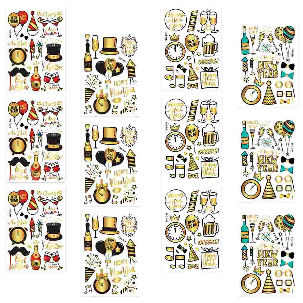 

12 шт., наклейки для татуировки на новый год
